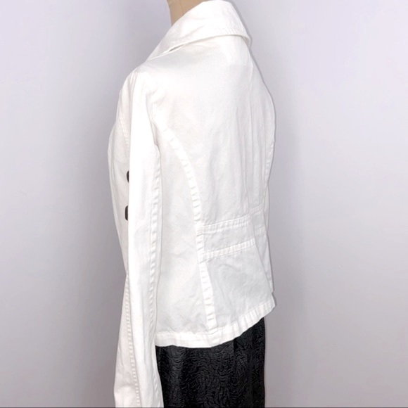 Double Breasted Eclectic Buttons White Cropped Canvas Pea Coat Jacket Si… - Picture 4 of 12